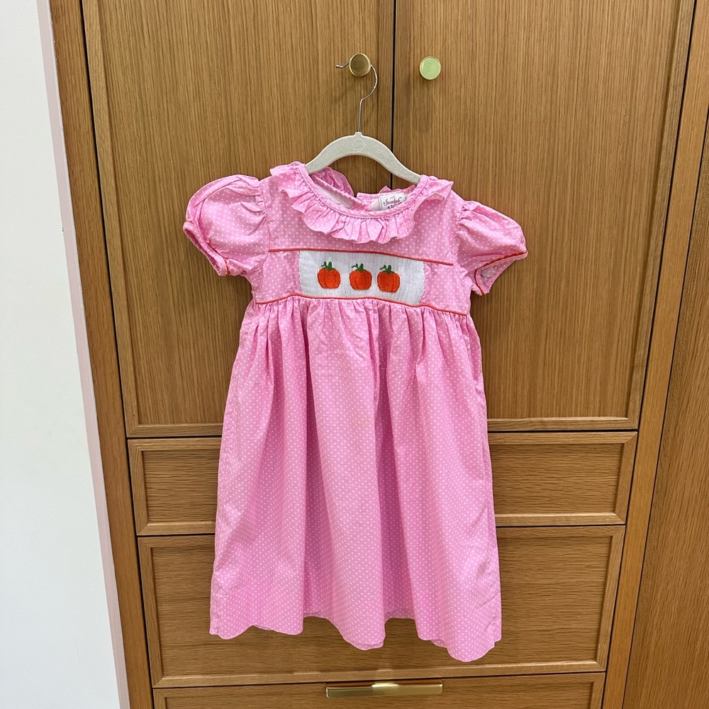 Pink Pumpkin Smocked Kids Dress, Size 8